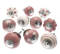 Mango Tree Set misto di pomelli per cassetti e comodini in ceramica rosa e bianca pezzi 10 (MG-202) TM