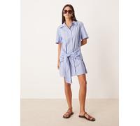 Mango - Vestito camicia in cotone azzurro a righe allacciato in vita-Blu M