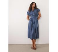 Mango - Vestito camicia midi allacciato in vita blu polvere XS