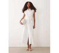 Mango - Vestito camicia midi allacciato in vita in 100% cotone bianco ricamato-Neutro S