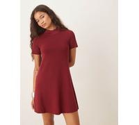 Mango - Vestito corto a maniche corte accollato in maglia color rosso scuro XS