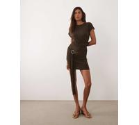 Mango - Vestito corto a maniche corte marrone con cintura M