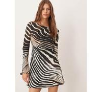 Mango - Vestito corto a maniche lunghe con stampa zebrata-Nero XS