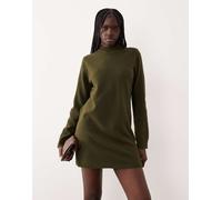 Mango - Vestito corto a maniche lunghe in maglia kaki con bottoni-Verde S
