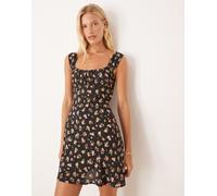 Mango - Vestito corto a trapezio con scollo squadrato a fiori-Nero XS