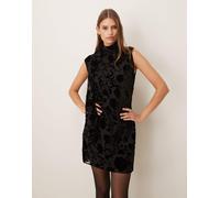Mango - Vestito corto accollato senza maniche nero a fiori jacquard S