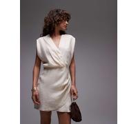 Mango - Vestito corto beige chiaro in tessuto drappeggiato con scollo a V e vita stretta-Neutro S