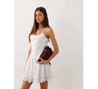 Mango - Vestito corto in 100% cotone bianco con spalline sottili e gonna ricamata L