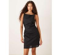 Mango - Vestito corto nero con arricciatura laterale e scollo rotondo alto XS