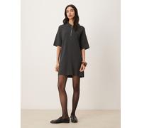 Mango - Vestito corto stile polo in maglia grigio antracite in misto cotone e lana M