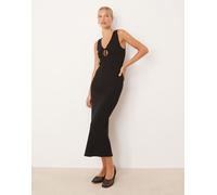 Mango - Vestito da giorno midi in maglia compatta nero con dettaglio allacciato L
