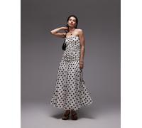 Mango - Vestito lungo a fascia a pois con vita scesa e corpino arricciato-Bianco M