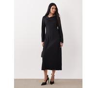 Mango - Vestito lungo a maniche lunghe nero con scollo drappeggiato S