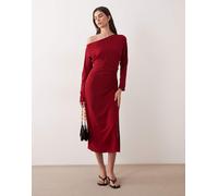 Mango - Vestito lungo a maniche lunghe rosso arricciato in vita L
