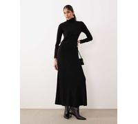 Mango - Vestito lungo accollato a maniche lunghe nero con dettaglio in metallo S