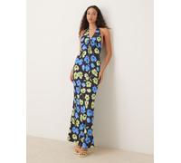 Mango - Vestito lungo allacciato al collo con stampa a fiori e allacciatura sul davanti-Nero M