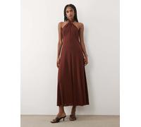 Mango - Vestito lungo allacciato al collo marrone-Arancione XS
