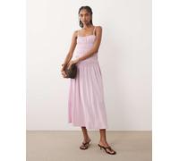 Mango - Vestito lungo arricciato con vita scesa rosa pastello M