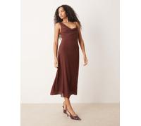 Mango - Vestito lungo asimmetrico marrone con scollo ad anello e dettagli applicati a caldo-Rosso XS