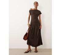 Mango - Vestito lungo asimmetrico marrone senza maniche con vita scesa M