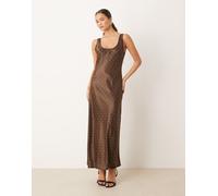 Mango - Vestito lungo con scollo a vogatore color cioccolato con decorazione-Marrone S