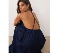 Mango - Vestito lungo fluido blu scuro con spalline sottili S