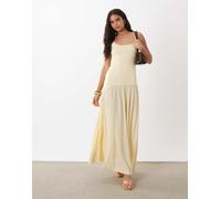 Mango - Vestito lungo giallo pastello con scollo rotondo e vita scesa asimmetrica L