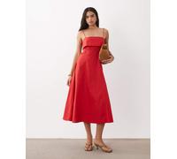Mango - Vestito lungo in 100% cotone rosso acceso con spalline sottili M