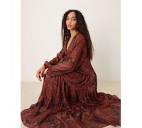 Mango - Vestito lungo in chiffon color ruggine con stampa cachemire-Rosso M