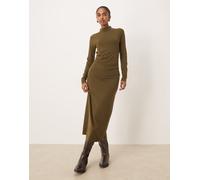 Mango - Vestito lungo kaki accollato con vita arricciata-Verde M