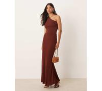 Mango - Vestito lungo monospalla in maglia bordeaux-Rosso M