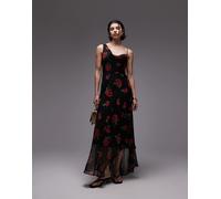 Mango - Vestito lungo monospalla nero con stampa a fiori S
