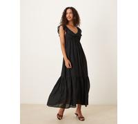 Mango - Vestito lungo nero a balze con scollo a V XS