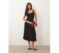 Mango - Vestito lungo nero con scollo rotondo e cuciture a vista S