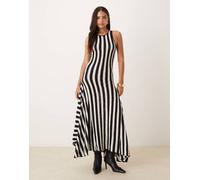 Mango - Vestito lungo nero e bianco a righe con scollo a vogatore M