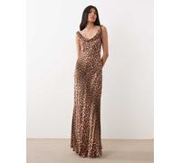 Mango - Vestito lungo senza maniche in chiffon con scollo ad anello e stampa leopardata-Marrone L