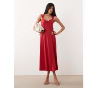 Mango - Vestito lungo senza maniche in misto cotone rosso con scollo a cuore M
