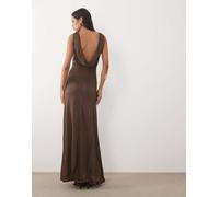 Mango - Vestito lungo trasparente marrone con scollo ad anello sul retro M