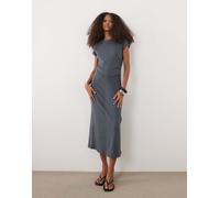 Mango - Vestito midi blu polvere con maniche ad aletta e vita arricciata M