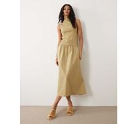 Mango - Vestito midi con scollo a vogatore in misto cotone kaki-Verde M