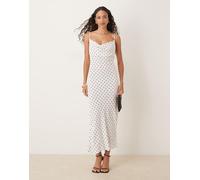 Mango - Vestito midi con scollo ad anello nero e bianco a pois M