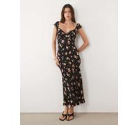 Mango - Vestito midi nero con stampa a fiori e scollo a cuore S