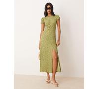 Mango - Vestito midi plissé a fiori verdi-Verde XL