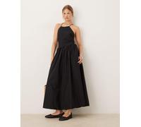 Mango - Vestito midi premium accollato nero in cotone con vita scesa L