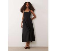 Mango - Vestito midi senza maniche in 100% cotone nero ricamato con scollo squadrato XS