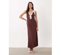 Mango vestito midi senza maniche in satin con rifinitura in pizzo rosa-Rosso M