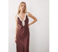 Mango vestito midi senza maniche in satin con rifinitura in pizzo rosa-Rosso S