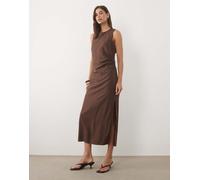 Mango - Vestito midi senza maniche marrone con arricciatura laterale S