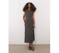 Mango - Vestito midi stropicciato marrone a fiori con maniche ad aletta L