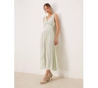 Mango - Vestito midi verde pallido con scollo a V e dettagli in pizzo L